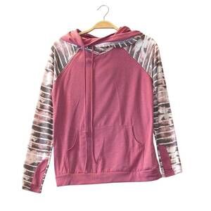NEW 7TH RAY women's tie dye striped sleeves hoodie in rose